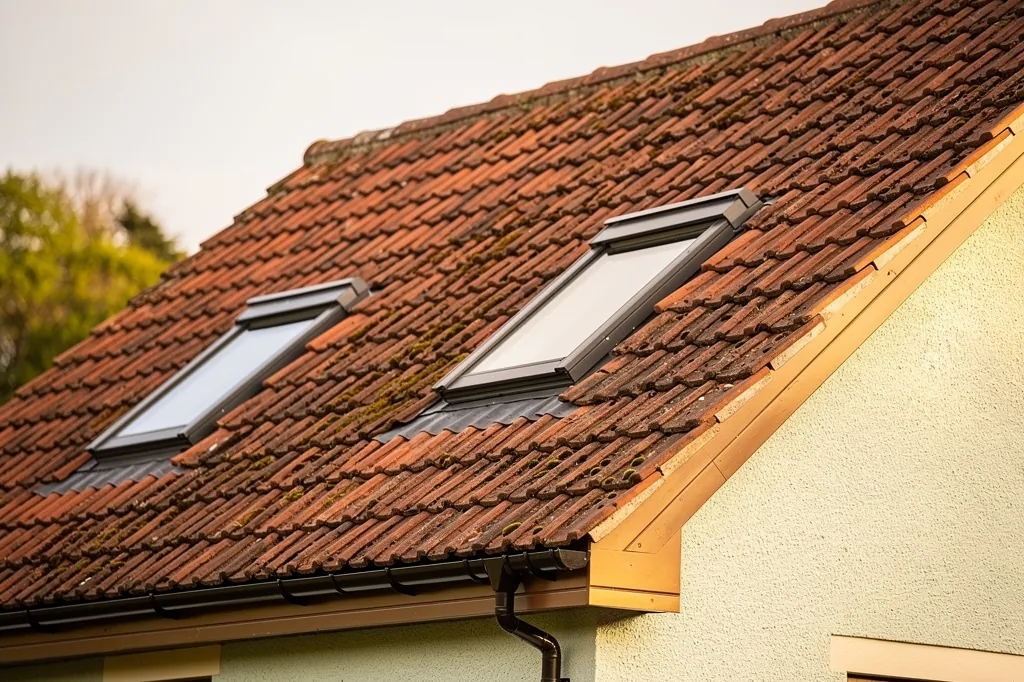 Roof windows on a clay-tiled roof