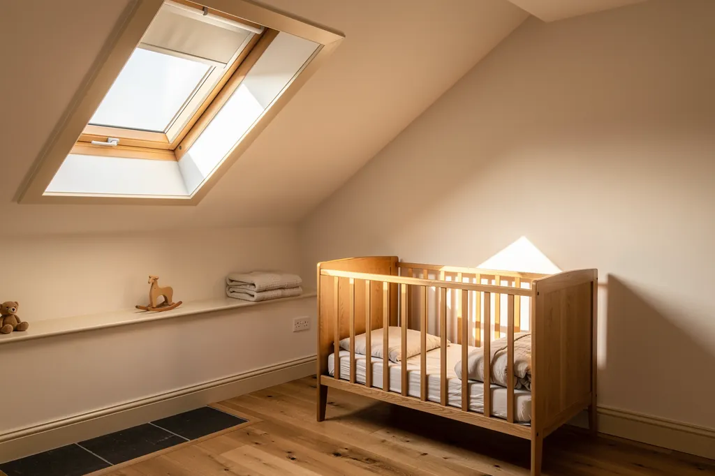 A roof window in a loft nursery